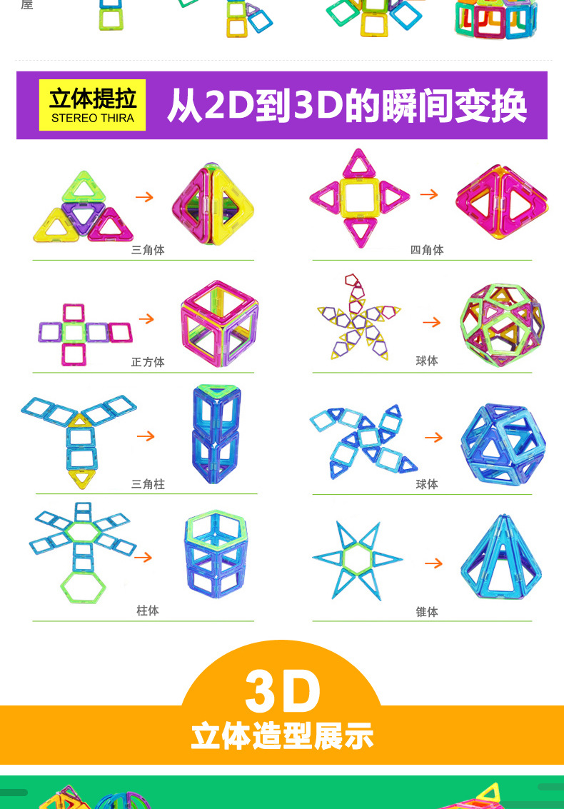 正品智邦儿童磁性益智构建diy百变提拉积木磁力片11
