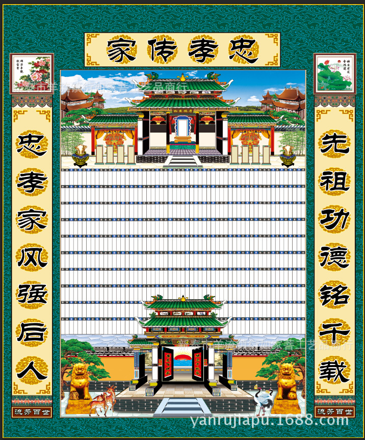 超大号家堂轴子山西**族谱世系图 2x2.3米祭祖神轴青堂.