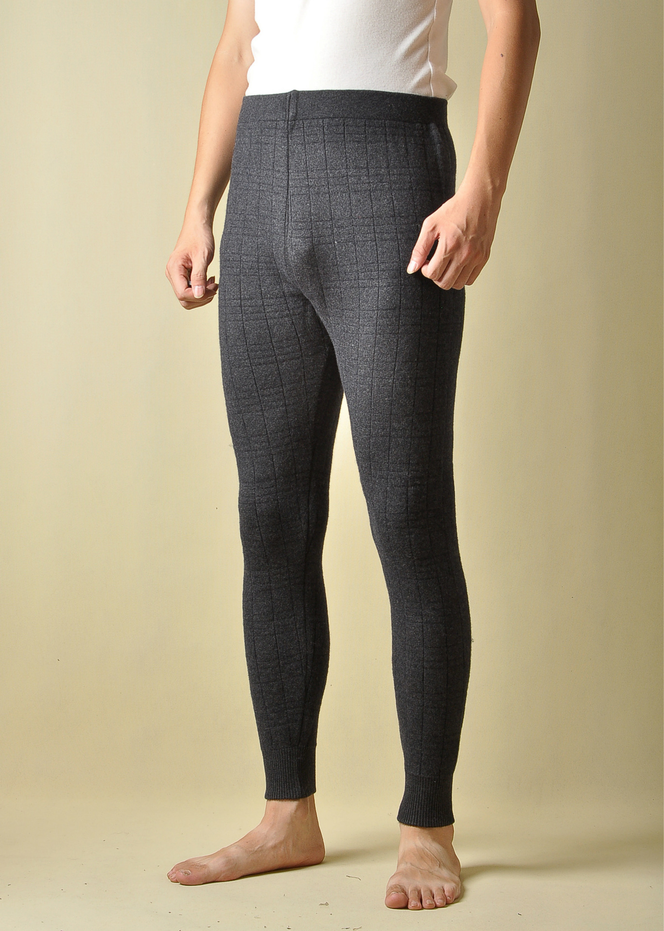 男式方格羊绒裤双层加厚针织打底保暖裤秋裤