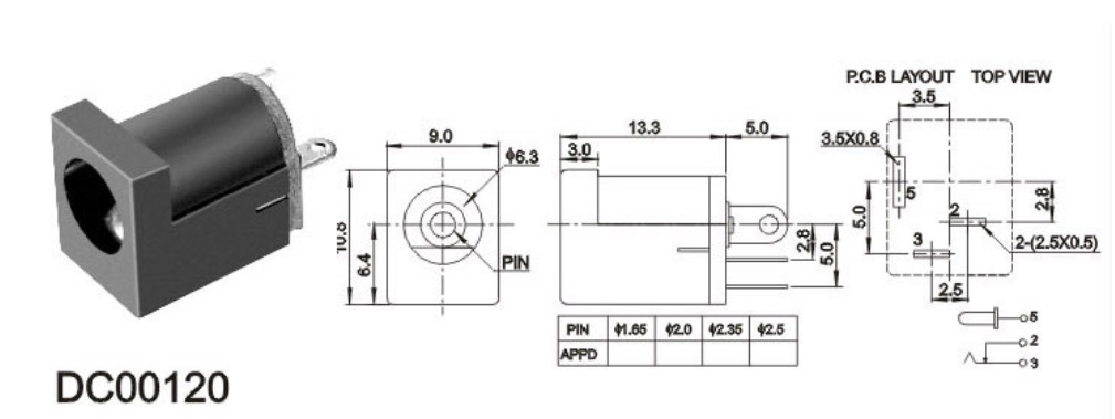5*2.1直流电源dc插座5.5*2.5mm