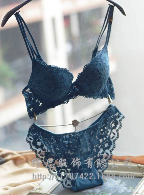 欧美外贸文胸 唯美奢华全蕾丝上薄下厚文胸套装内衣胸罩