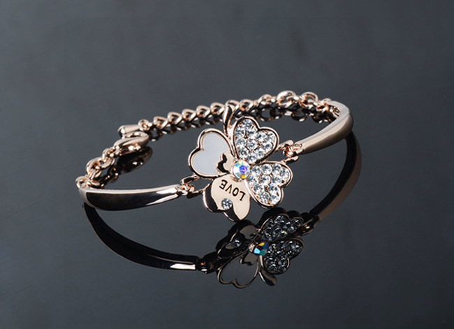 时尚手链 韩版幸运草手链首饰 韩国高品质装饰手饰品 镀真金保色