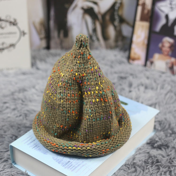 秋冬女士毛线帽 彩色点点尖尖针织帽 保暖帽子h125