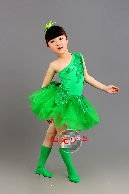 新款儿童表演服少儿踏浪舞蹈服装幼儿园舞台演出服女童绿树叶裙子