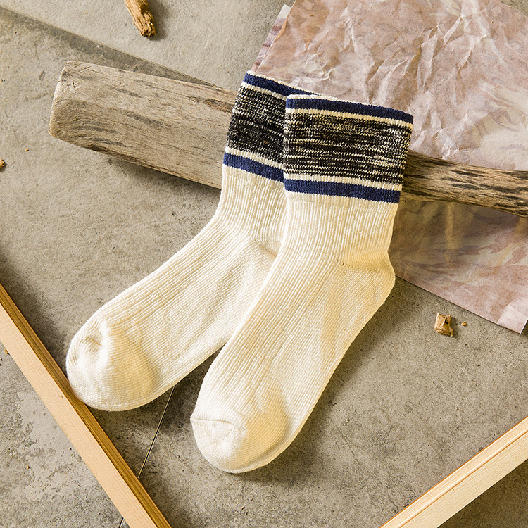 2015秋冬季新品女士茶颜全棉个性百搭日系拼接堆堆中筒袜子批发