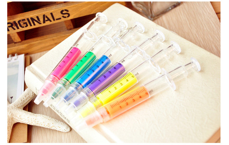 韩国可爱创意文具仿真彩色针管注射器广告定置针筒荧光笔
