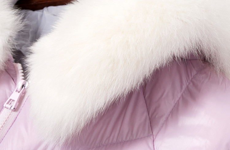 欧洲站高端品牌女装 欧美秋冬白狐狸毛领长款修身连帽羽绒服女款