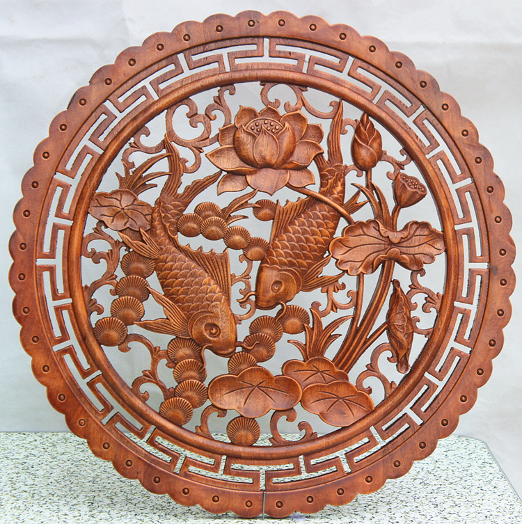东阳木雕 仿古 工艺品 挂饰 壁饰 香樟木 家居双鱼挂件