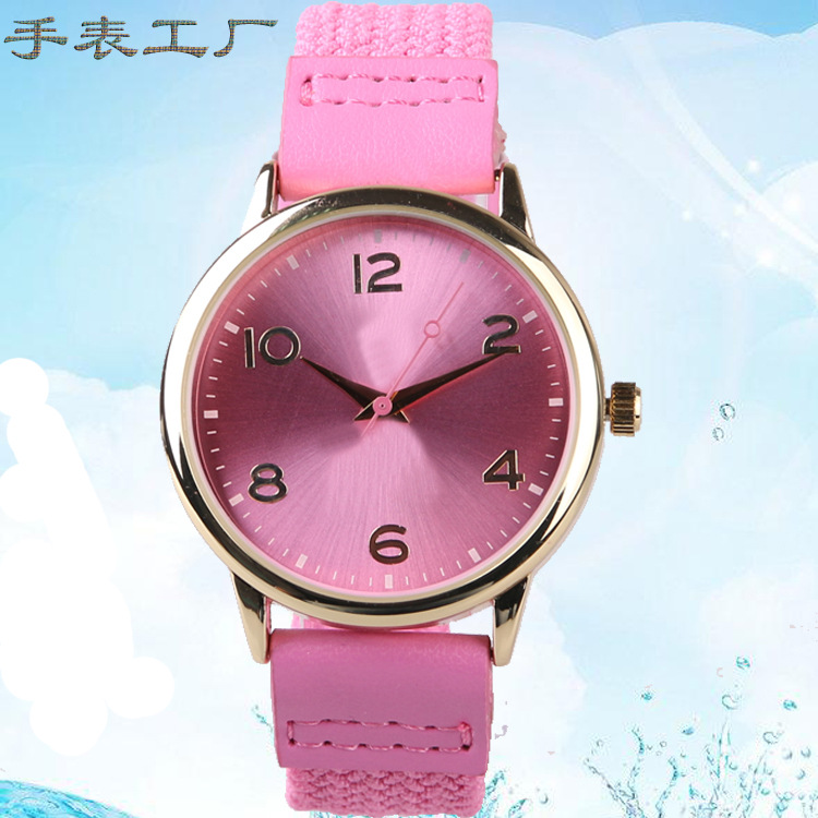外贸正品热销 时尚简约粉色皮带石英女士手表混批发