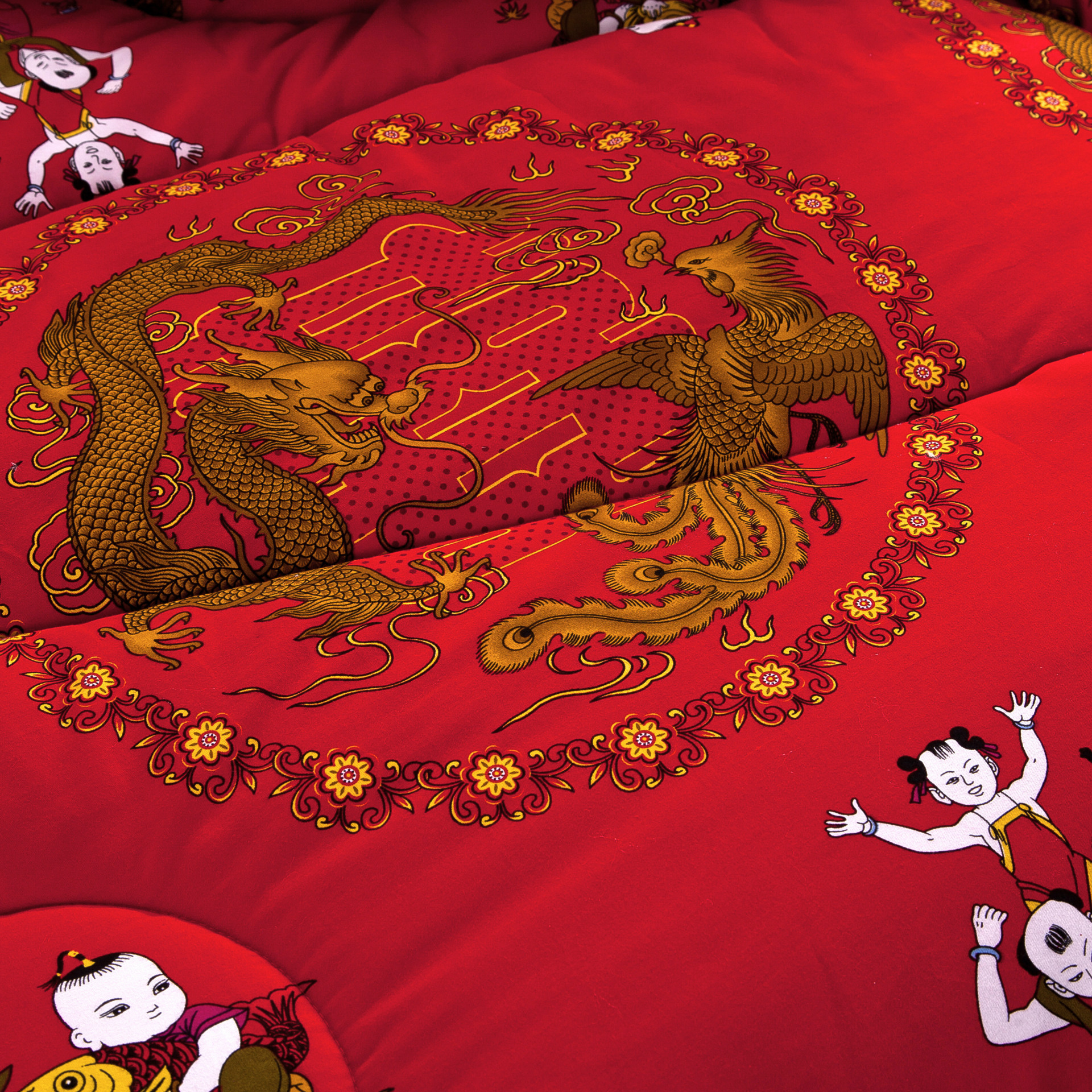 梦原家纺 特价婚庆百子被加厚化纤被子 拿样加工定制 全棉被子冬