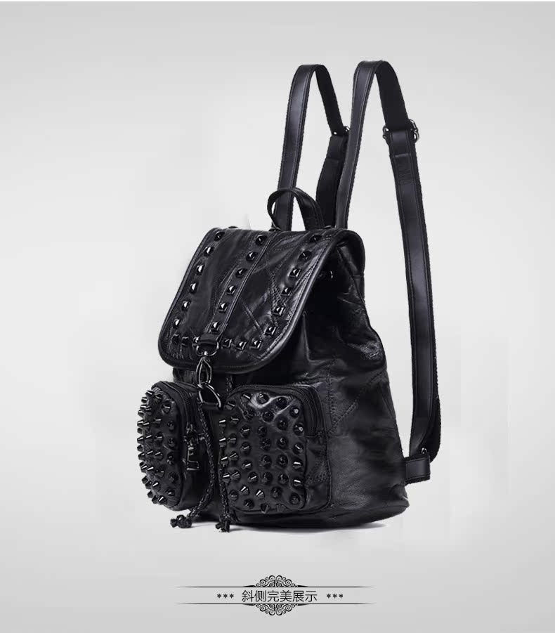 爱情鸟**铆钉双肩包 2015秋冬新款羊皮时尚学院风背包 一件代发-铜雕