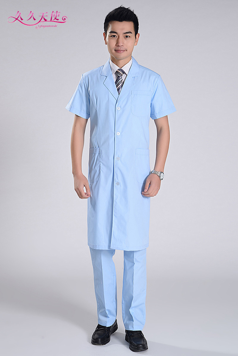 【厂家直销】医师服男 短袖外翻领正开医院工作服 长款大褂男款
