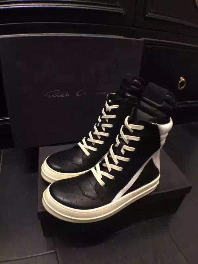 瑞克欧文斯ro黑白倒三角高帮情侣鞋 真皮