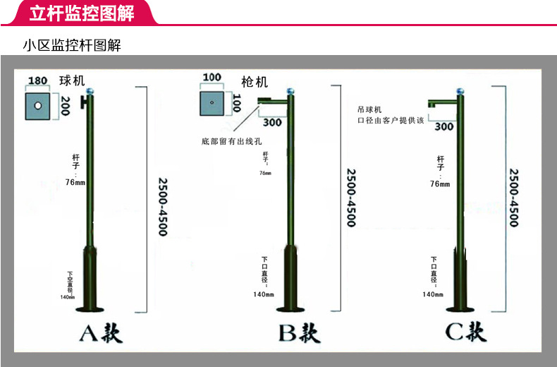 厂家直销不锈钢监控立杆摄像头立柱监控支架枪机球机杆道路监控杆