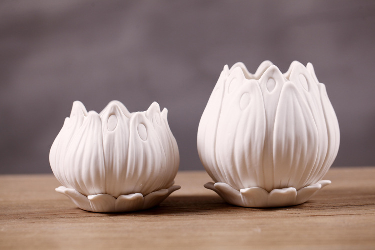 zakka白色花瓣陶瓷花盘 香薰瓶 陶瓷多肉桌面小花盆 婚庆摆件