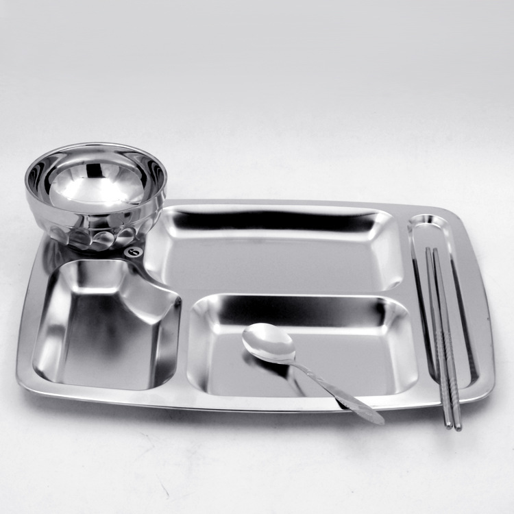 不锈钢大五格快餐盘分格食堂饭盘套装大快餐盘大六格学生餐馆餐盘