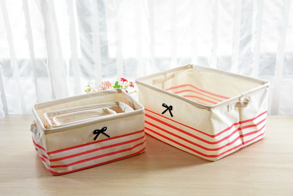 zakka 4件套条纹收纳筐 防水处理杂物篮 收纳整理筐 储物篮 混批