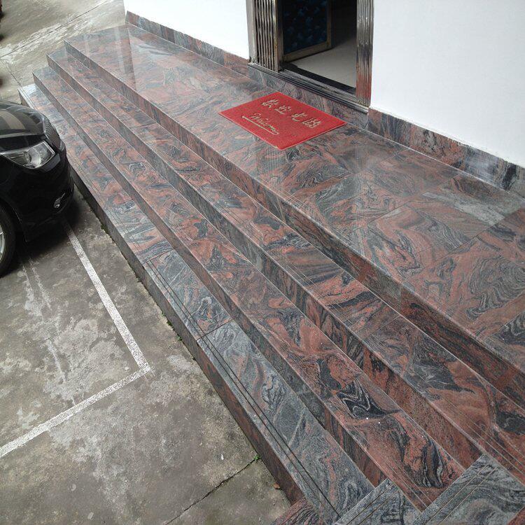 厂家批发国产幻彩红石材 幻彩红木纹花岗岩 毛光板楼踏步
