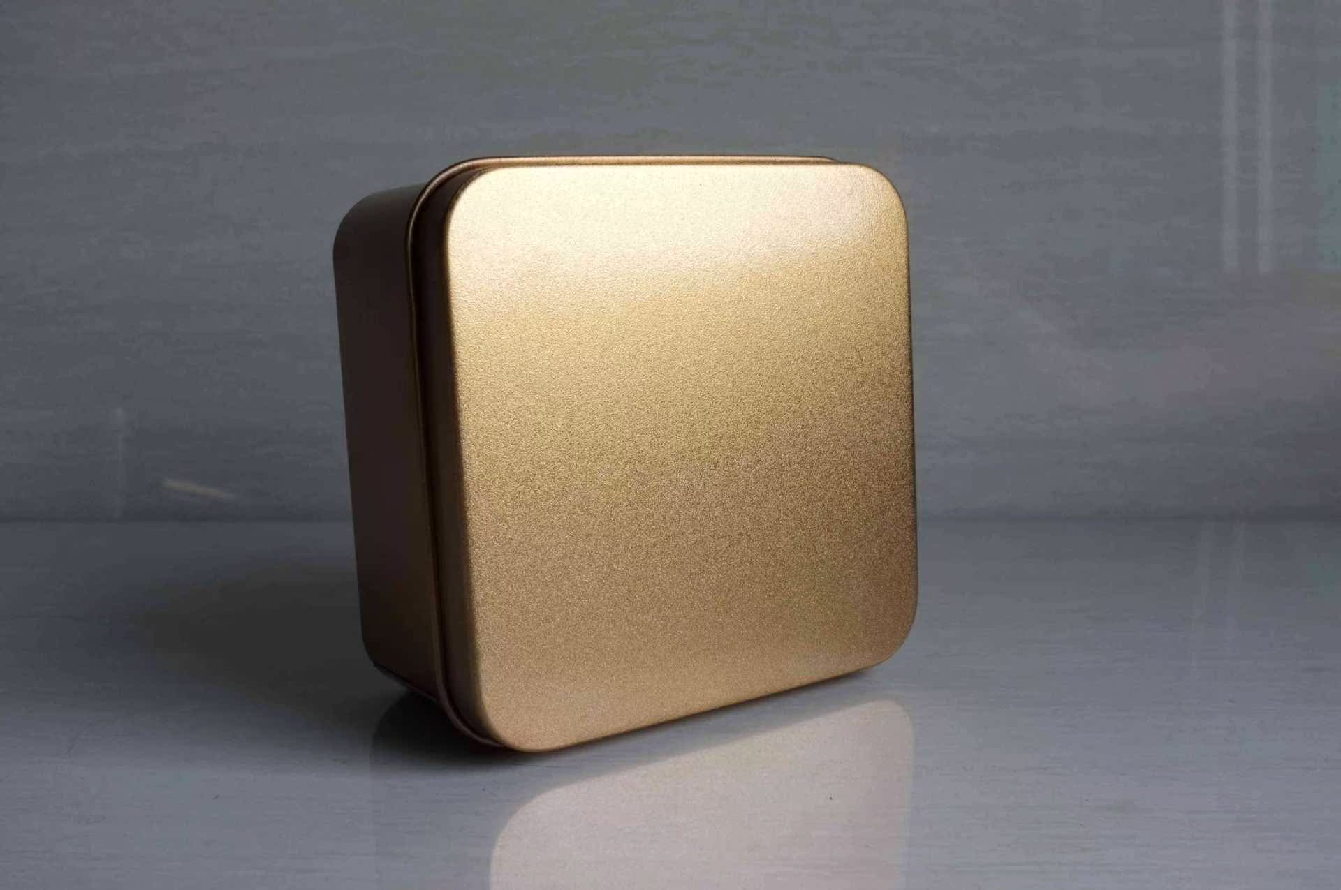 厂家批发 中号正方形金色磨砂喜糖盒 土豪金马口铁盒 手工皂铁盒