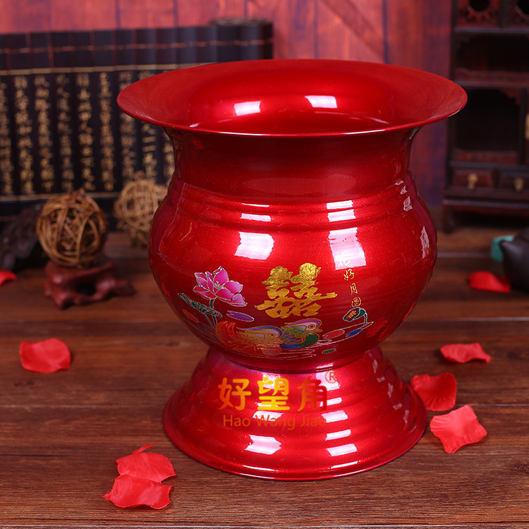 批发痰盂 婚庆生活用品 红色印花双喜高脚痰盂 耐用喷漆钢琴痰盂