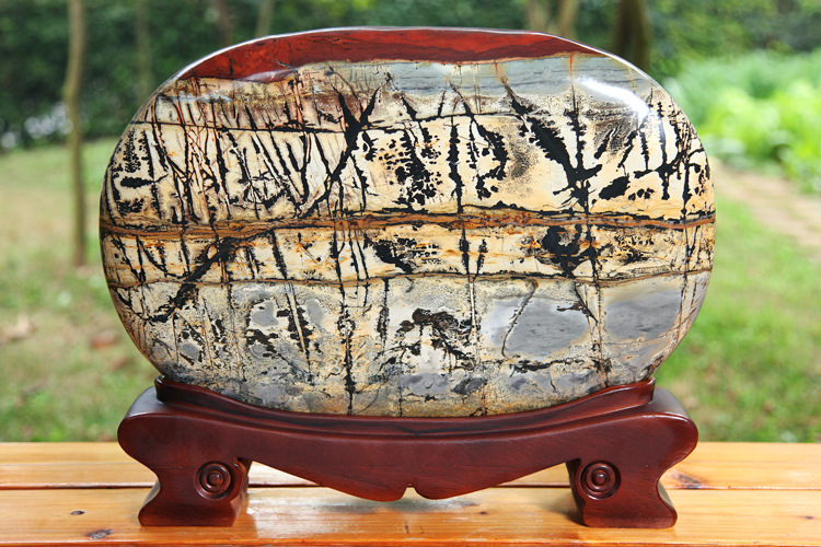 产地批发 广西柳州天然草花石国画石观赏奇石摆件石料工艺礼品246