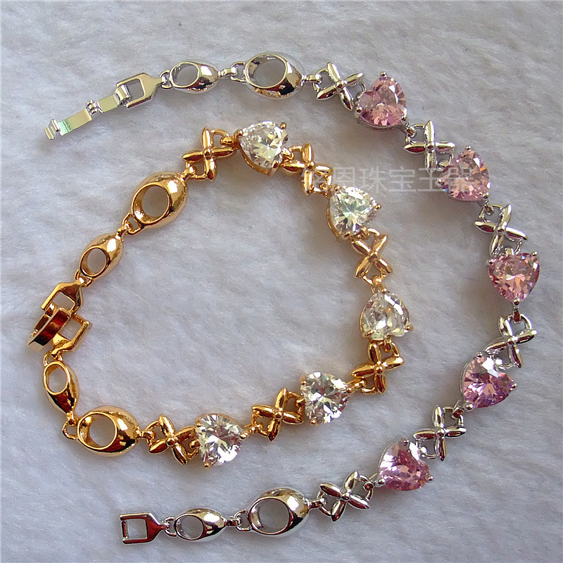 新品直销 精品唯美镶嵌锆石手链时尚心形韩版女款锆石手链批发