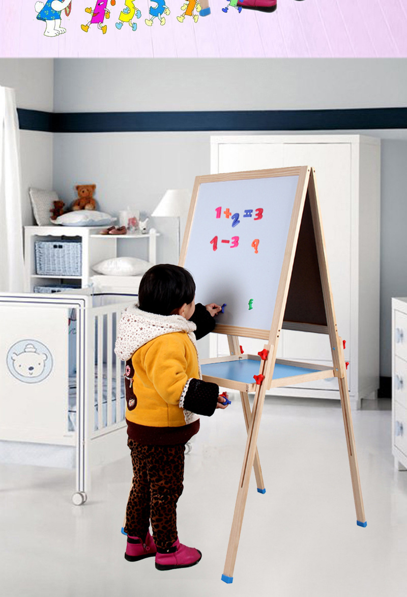 木制儿童画板双面磁性素描支架绘画板可升降益智早教彩色画板