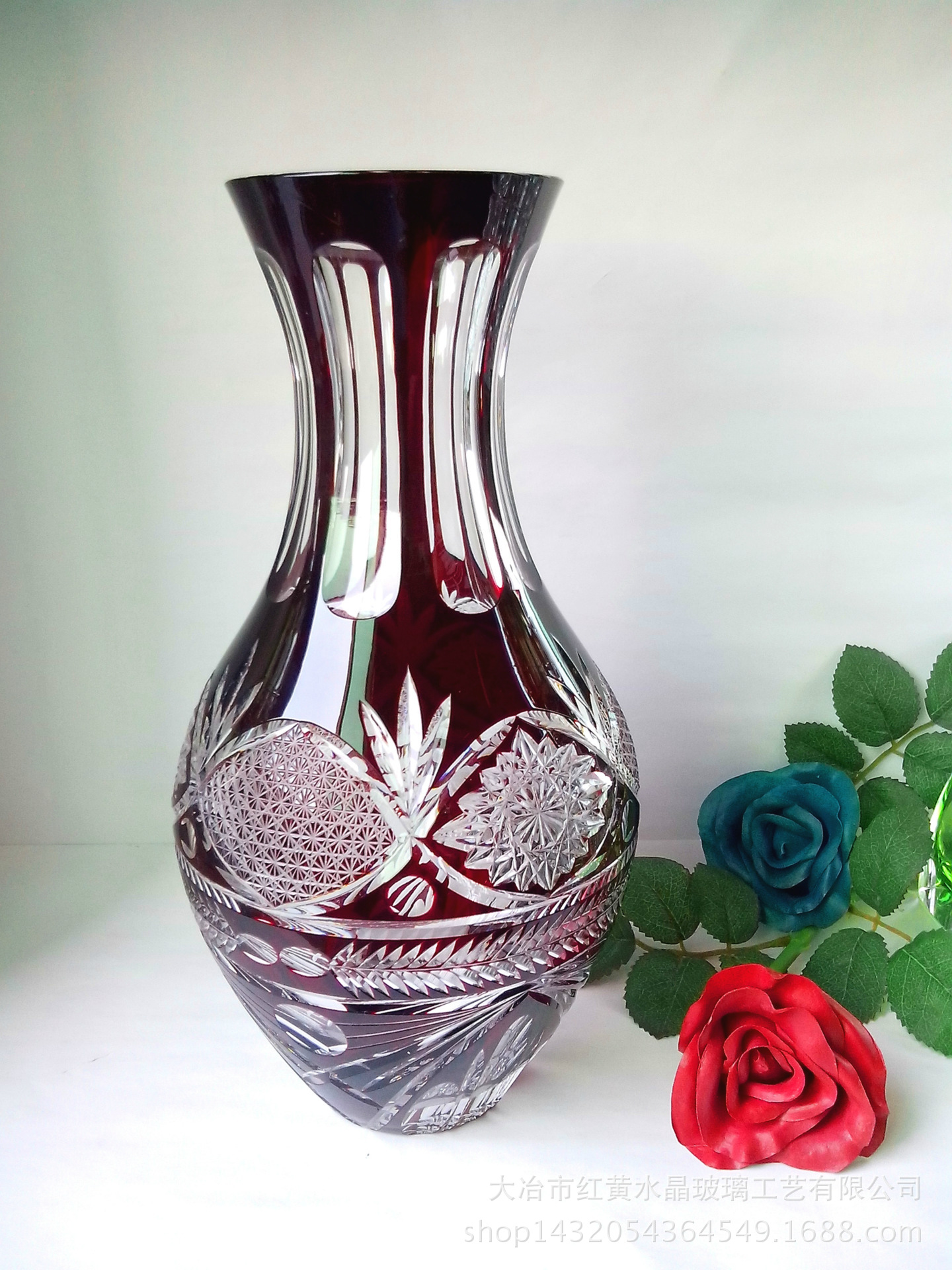 水晶玻璃刻花大件花瓶/大厅摆设/艺术收藏/礼品
