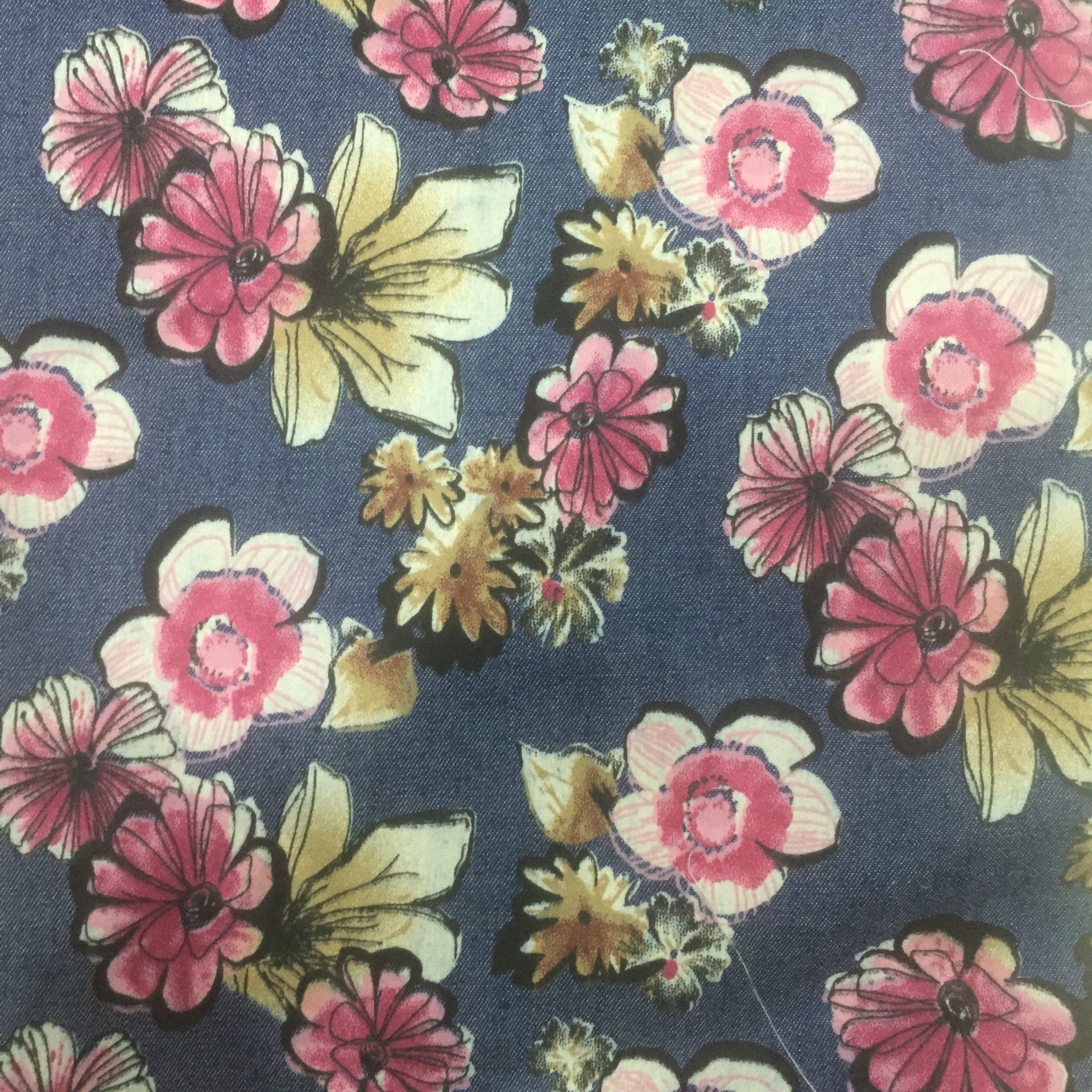 彩色全棉水洗牛仔印花布 彩色拔印 纯棉印