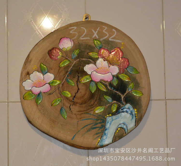圆木头挂件彩绘老风化木板画摆件挂画原生态壁茶社装饰画现货特价