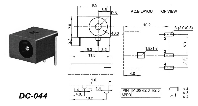 5/2.1dc插座 dip dc-044 插座厂家直销