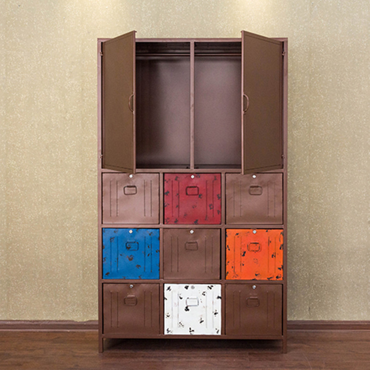 美式乡村loft铁皮柜 衣柜置物柜 复古做旧多彩展示柜办公文件柜