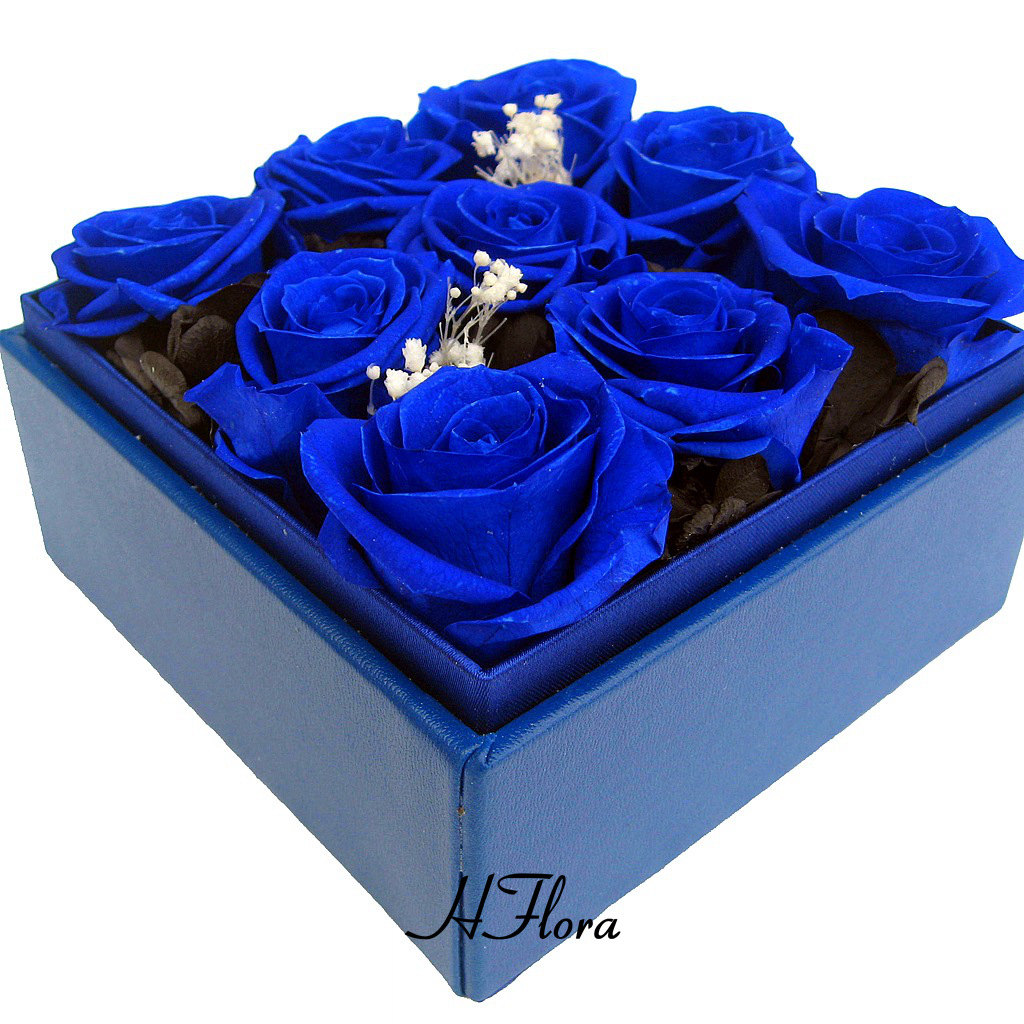 高端永生花束进口蓝色妖姬玫瑰礼盒 真保鲜花速递不凋谢节日礼物