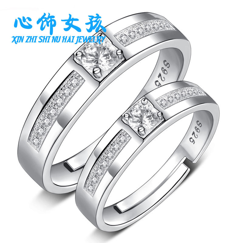 情侣戒指男女对戒韩版时尚镶钻男女款式厂家,指环铜韩版戒指戒指