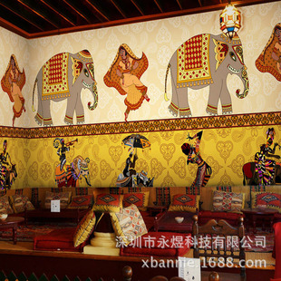 泰国大象无缝大型壁画舞蹈室瑜伽室客厅特色酒店kvc包间墙纸壁纸