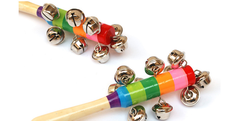 外贸奥尔夫婴儿摇铃 七彩手摇铃木制乐器益智彩虹摇铃 串铃早教.