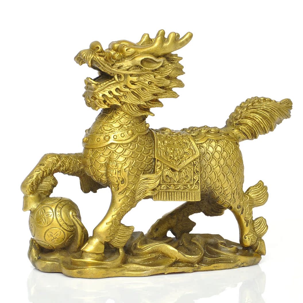 文王风水厂家批发铜器铜戏珠铜麒麟小型摆件店铺开业风水吉祥物