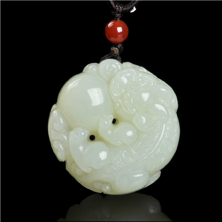送证书新疆和田玉圆形貔貅吊坠男女款白玉财源滚滚貔貅玉挂件
