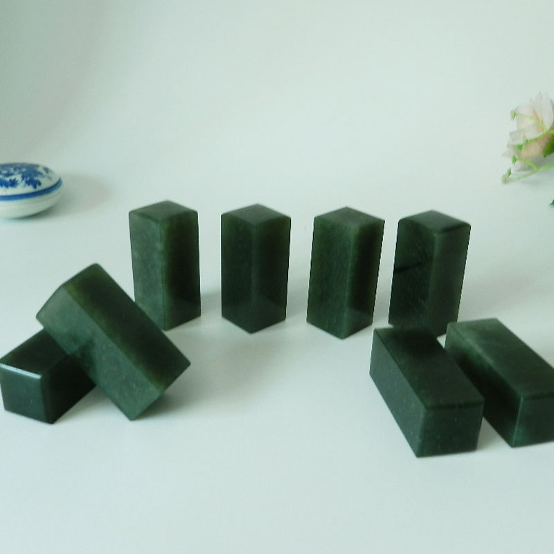 0x3.0x5cm丹东墨绿冻石 练习印章石料 篆刻印章批发厂家直销