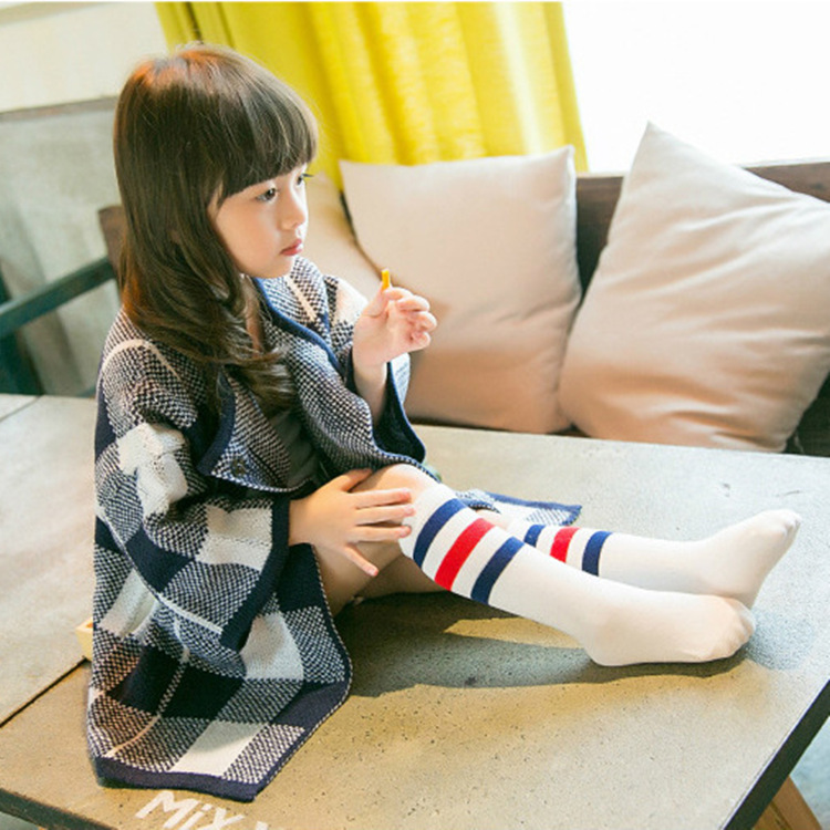 儿童宝宝袜子春秋款小孩长筒袜子小学生纯棉条纹三条杠过膝高筒袜