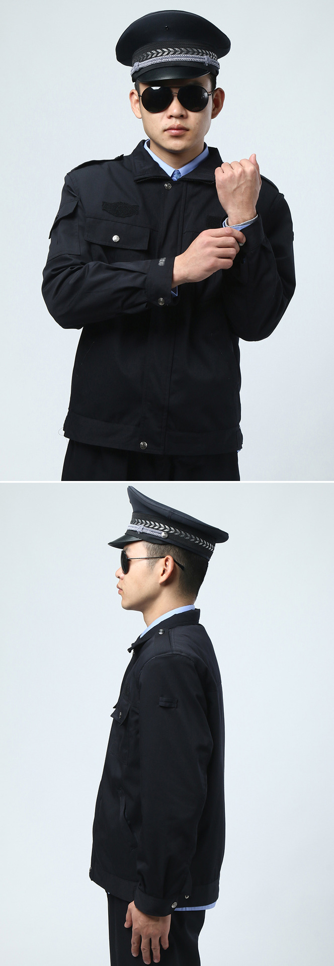 厂家直销jc春秋执勤服黑色斜纹棉长袖制服酒店保安工作服外套