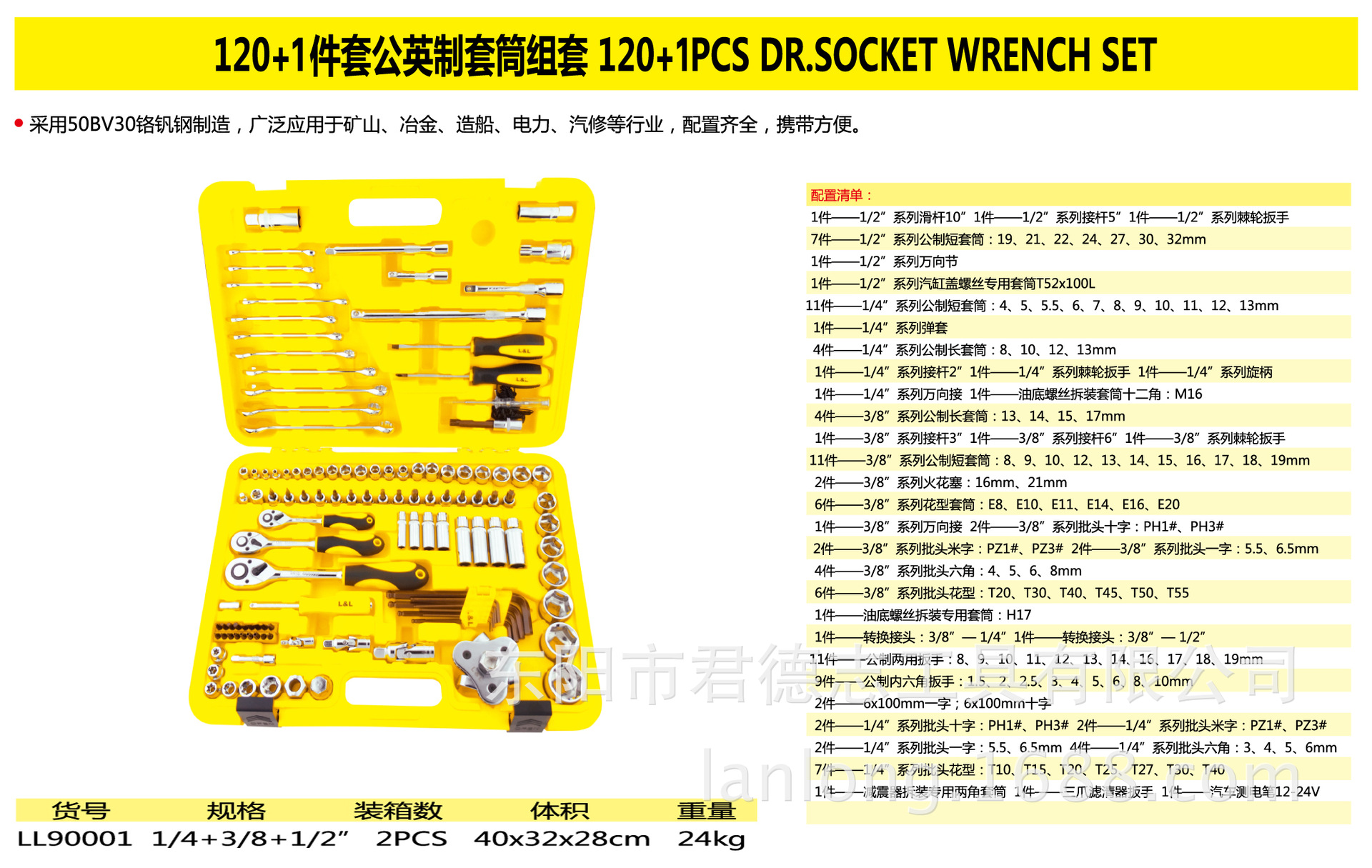兰龙五金汽修工具120 1件综合套筒组套 6.3mm 10mm 12.5mm公英制