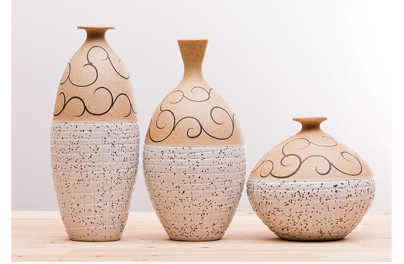 sy02 景德镇欢畅陶瓷 现代陶艺三件套花瓶 家居装饰创意摆件