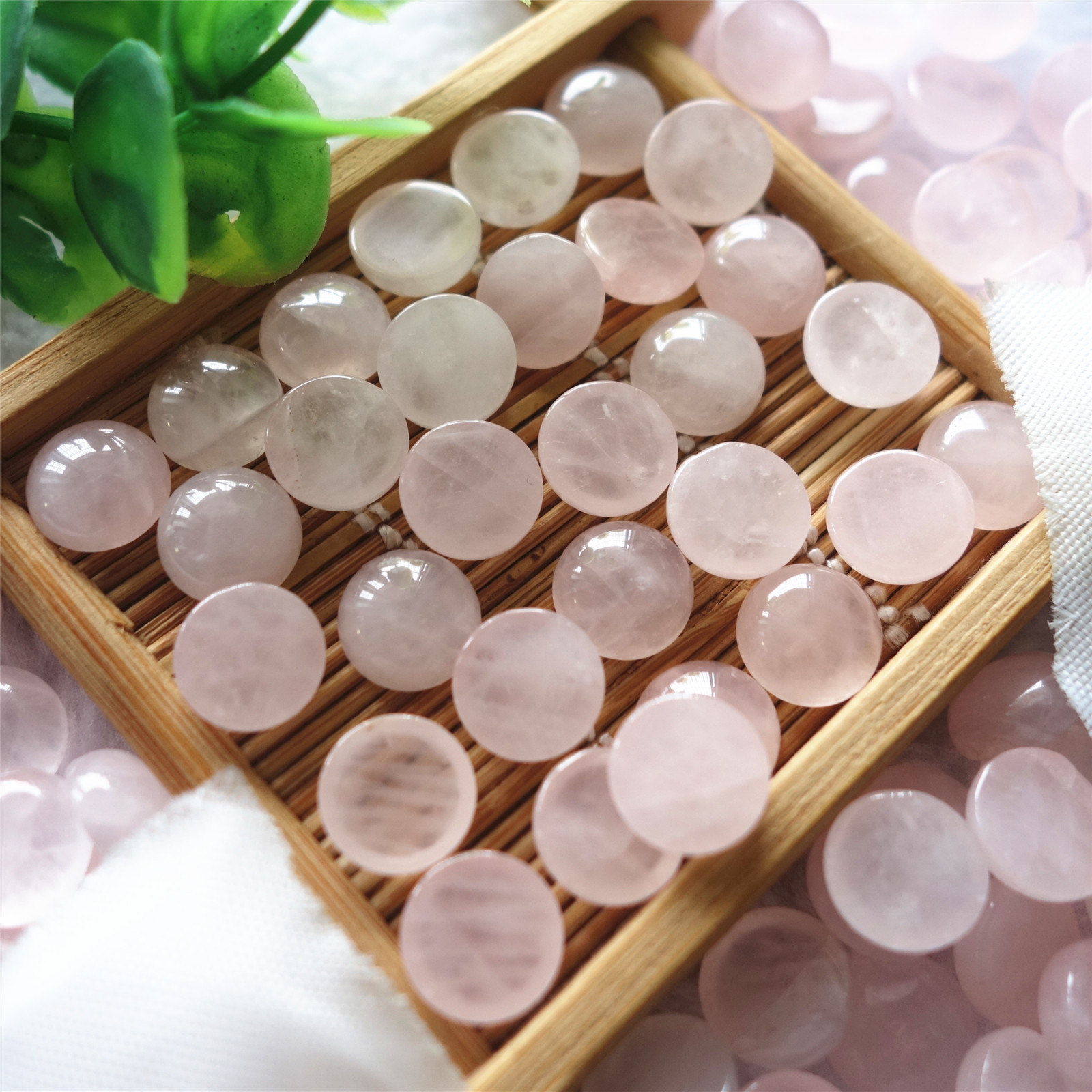 巴西天然粉晶芙蓉石包珠圆形戒面步摇发簪diy饰品配件10mm