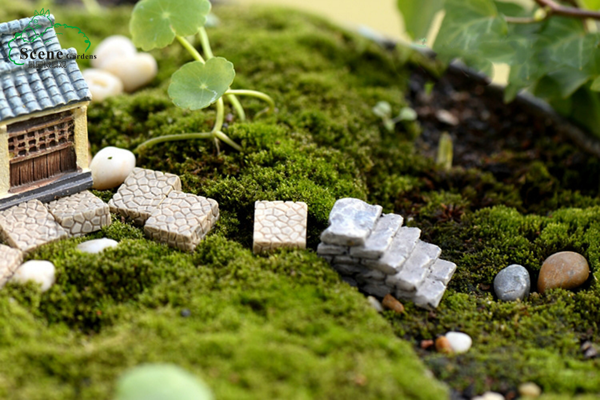 苔藓微景观饰品 灰色石块台阶 小路楼梯园艺造景走道 diy摆件