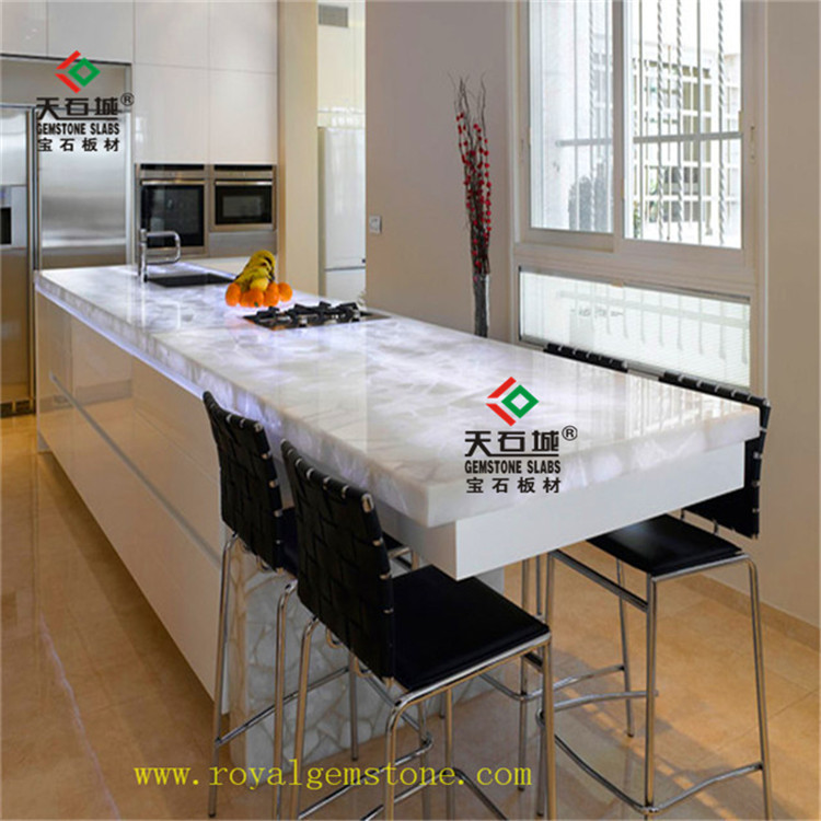 天然白水晶厨房橱柜岛台玛瑙石板材透光砖佛山厂家