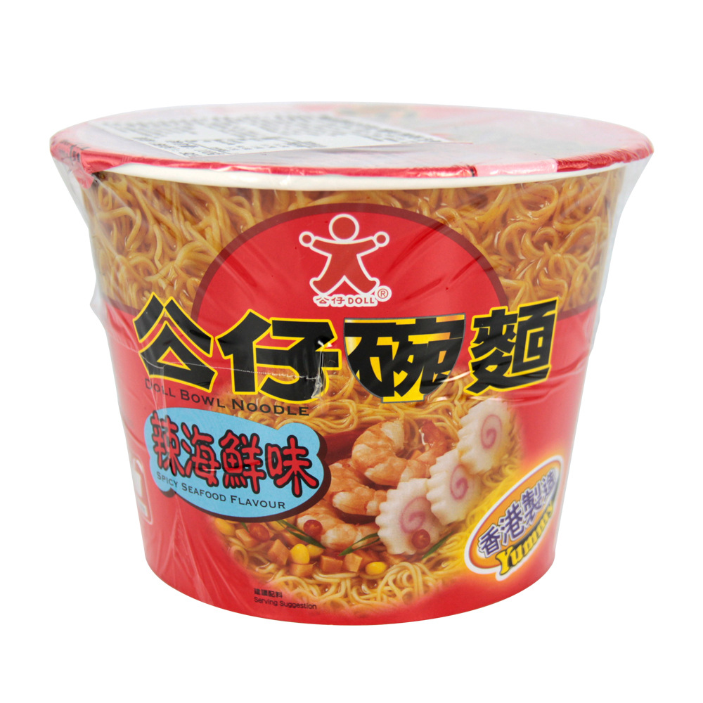 辣海鲜味公仔面碗装 110g 整箱批发 香港制造 方便速食冲泡