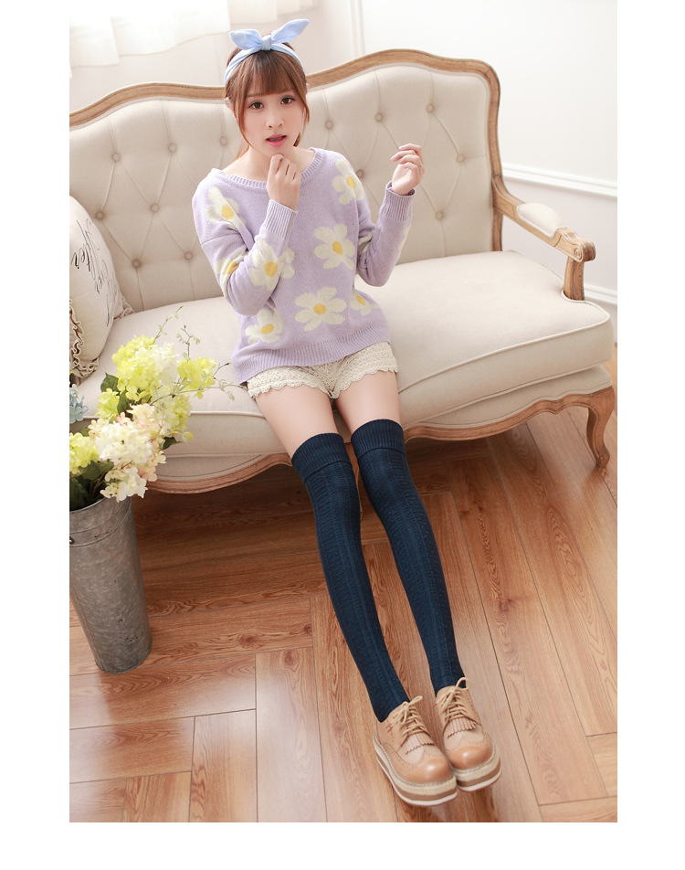 秋冬日系加长过膝麻花长筒袜 全棉复古学生大腿袜子粗针棉袜批发