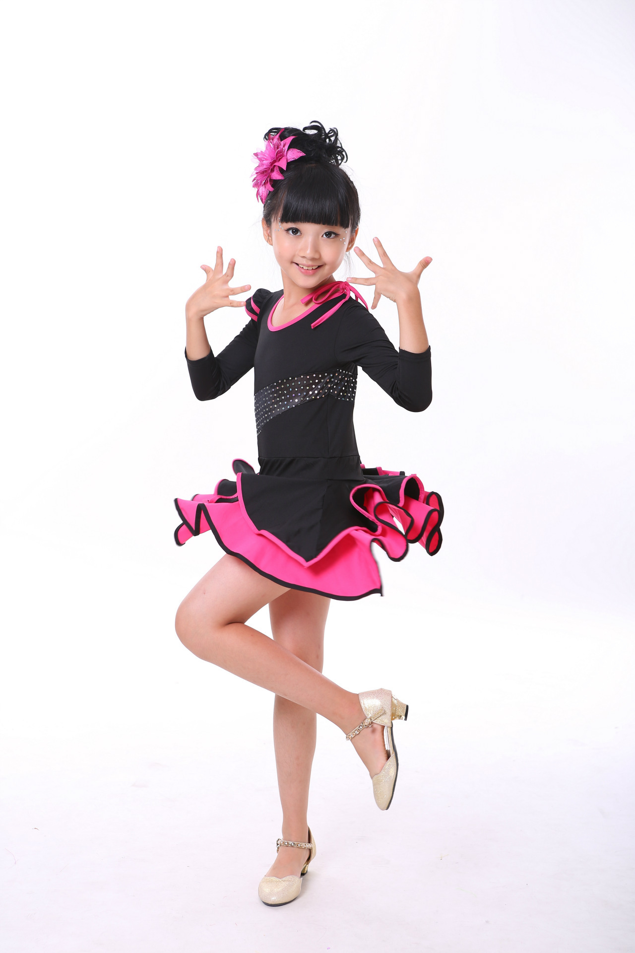 新品春秋儿童舞蹈练功裙长袖少儿表演服女童拉丁舞演出服一件代发