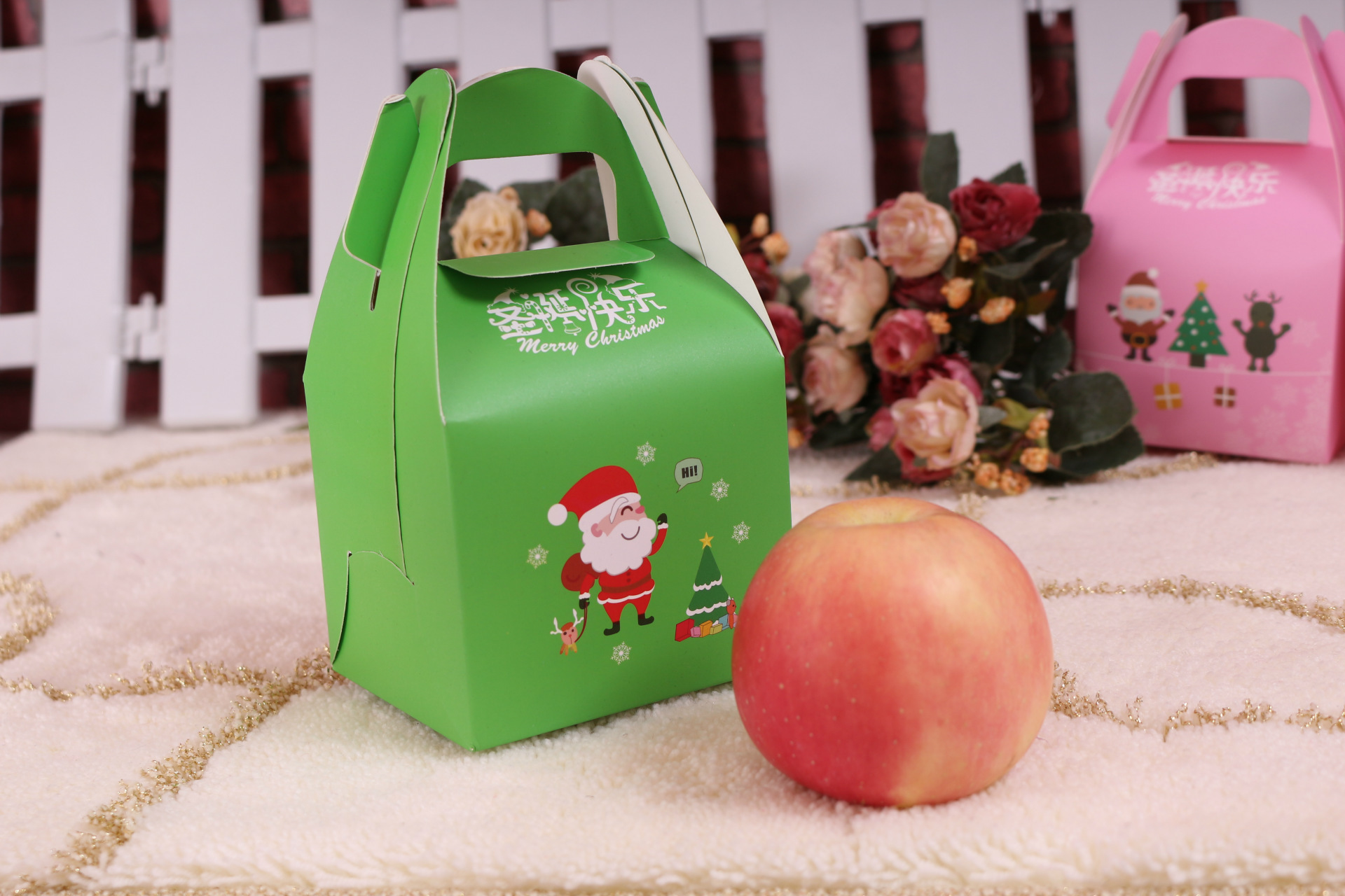 圣诞节平安果苹果包装盒子苹果盒平安夜苹果包装盒圣诞礼物盒手提